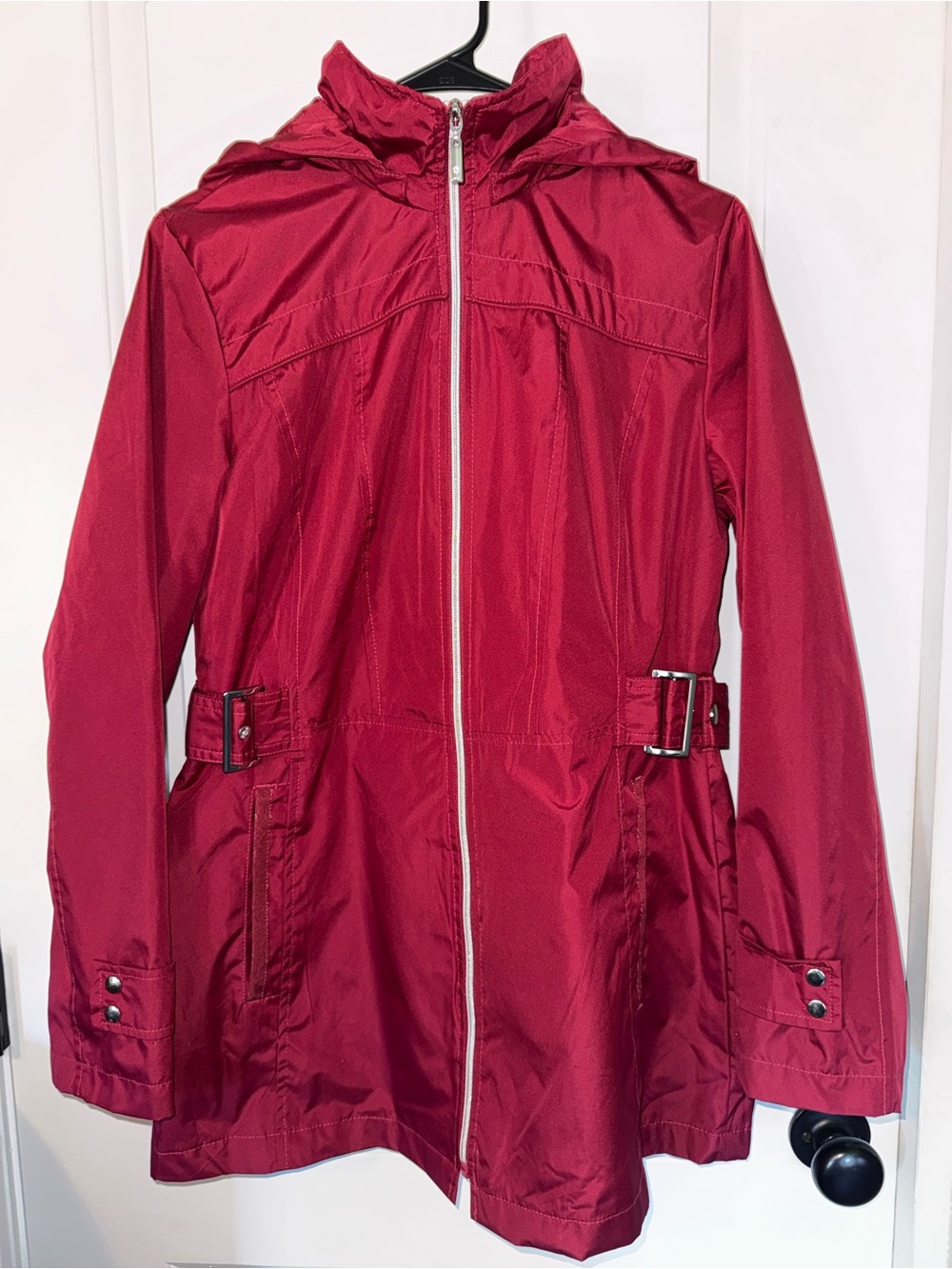 Tail Deep Pink Hooded Trench Coat with Waist Tabs